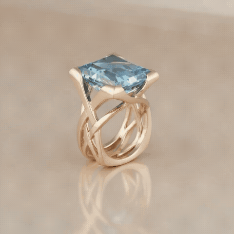 Vintage Rose Gold Blue Zirconia Ring