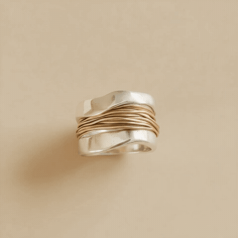Silver Golden Threads Ring