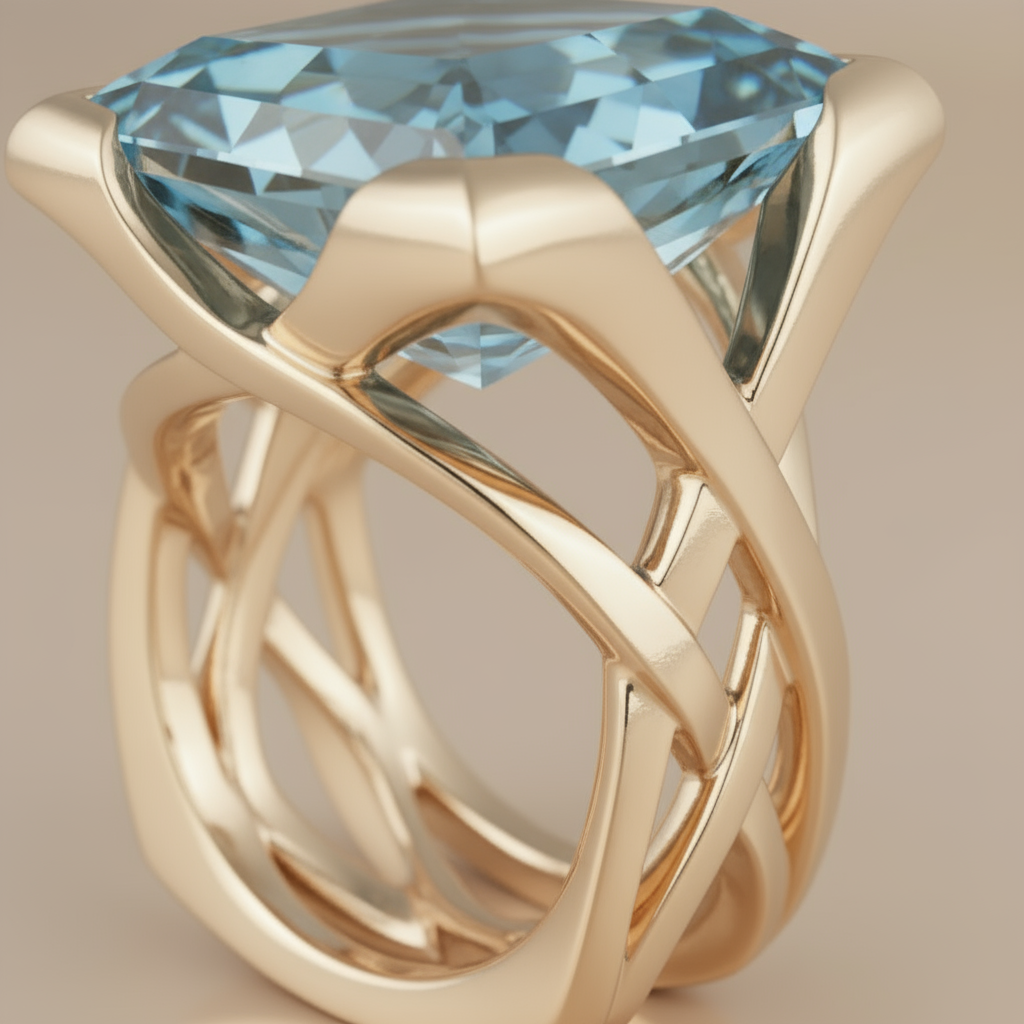 Vintage Rose Gold Blue Zirconia Ring