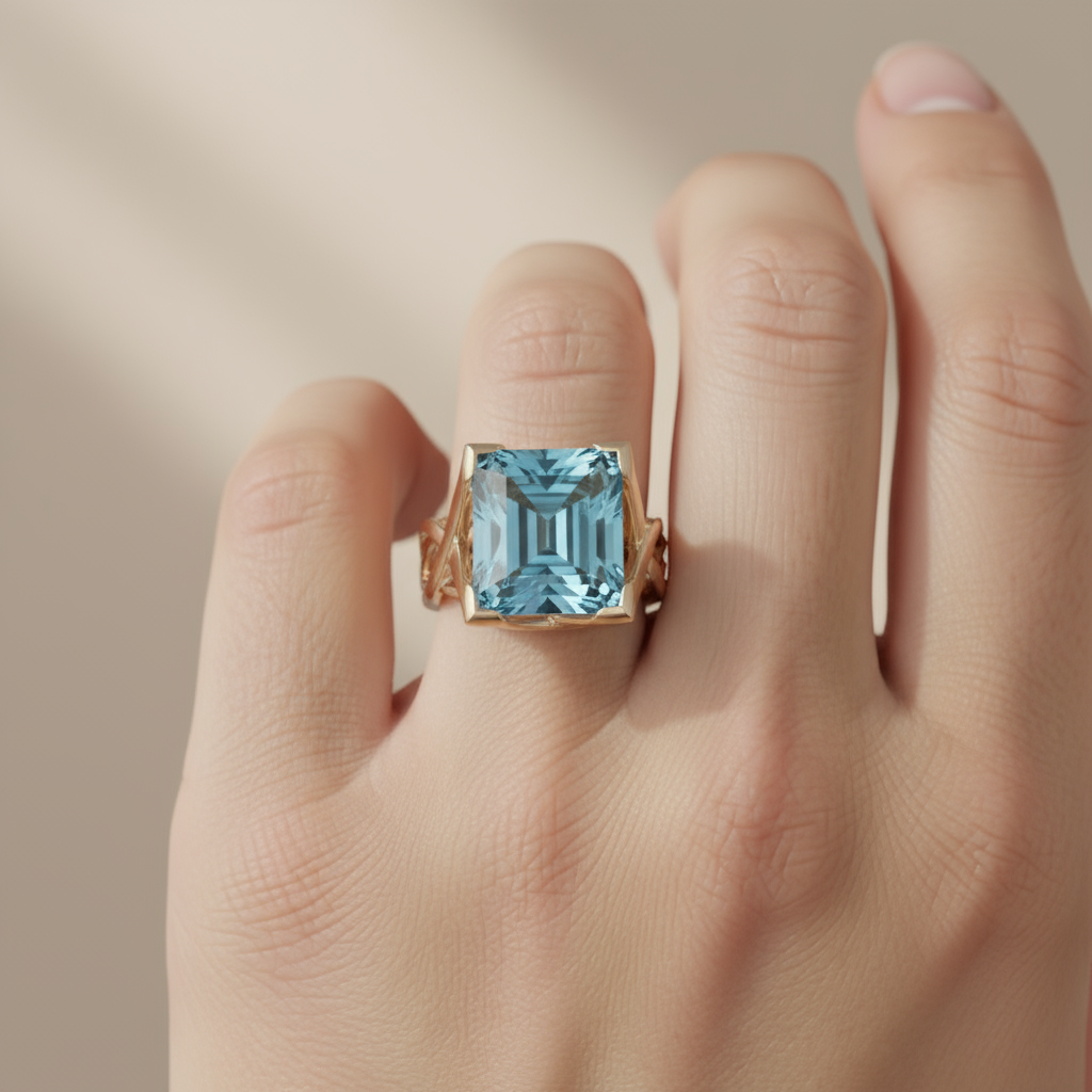Vintage Rose Gold Blue Zirconia Ring