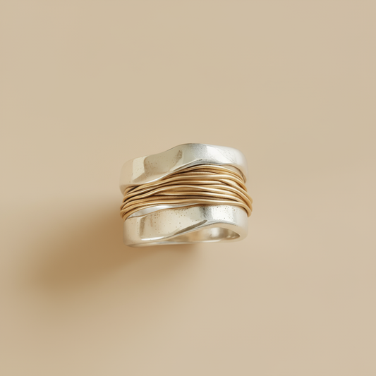 Silver Golden Threads Ring
