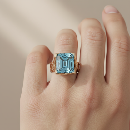 Vintage Rose Gold Blue Zirconia Ring