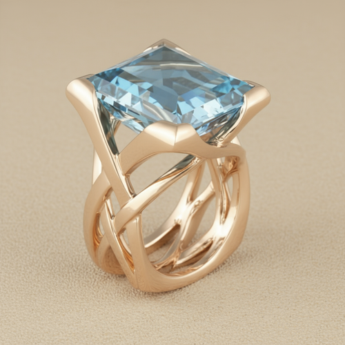 Vintage Rose Gold Blue Zirconia Ring